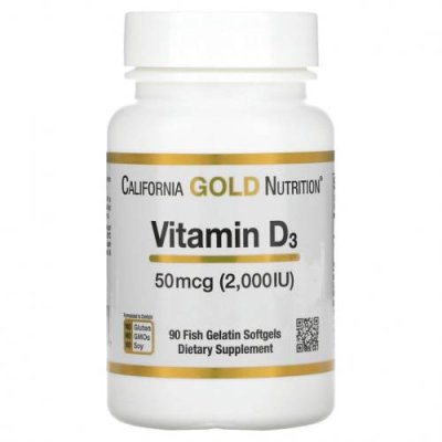 California Gold Nutrition, витамин D3, 50 мкг (2000 МЕ), 90 рыбно-желатиновых капсул / D3 (холекальциферол) | Аптека | V4.Ru: Маркетплейс