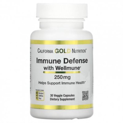 California Gold Nutrition, Immune Defense with Wellmune, бета-глюкан, 250 мг, 30 растительных капсул / Иммунная система | Аптека | V4.Ru: Маркетплейс