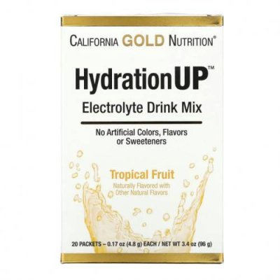 California Gold Nutrition, HydrationUP, смесь для приготовления электролитического напитка, тропические фрукты, 20 пакетиков, 4,8 г (0,17 унции) в каждом / Гидратация и электролиты | Аптека | V4.Ru: Маркетплейс