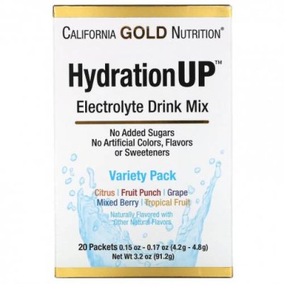 California Gold Nutrition, HydrationUP, смесь для приготовления электролитического напитка, ассорти, 20 пакетиков, 4,2 г в каждом / Гидратация и электролиты | Аптека | V4.Ru: Маркетплейс