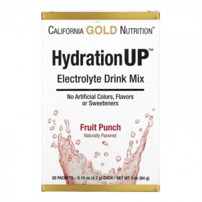 California Gold Nutrition, HydrationUP, смесь для приготовления электролитического напитка, фруктовый пунш, 20 пакетиков, 4,2 г (0,15 унции) в каждом / Гидратация и электролиты | Аптека | V4.Ru: Маркетплейс