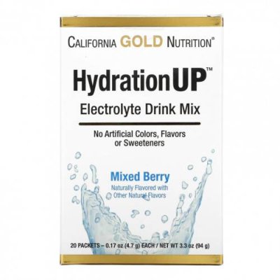 California Gold Nutrition, HydrationUP, смесь для приготовления электролитического напитка, ягодный микс, 20 пакетиков, 4,7 г (0,17 унции) в каждом / Гидратация и электролиты | Аптека | V4.Ru: Маркетплейс