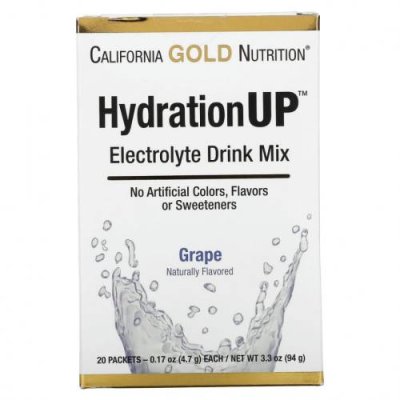 California Gold Nutrition, HydrationUP, смесь для приготовления электролитического напитка, со вкусом винограда, 20 пакетиков по 4,7 г (0,17 унции) / Гидратация и электролиты | Аптека | V4.Ru: Маркетплейс