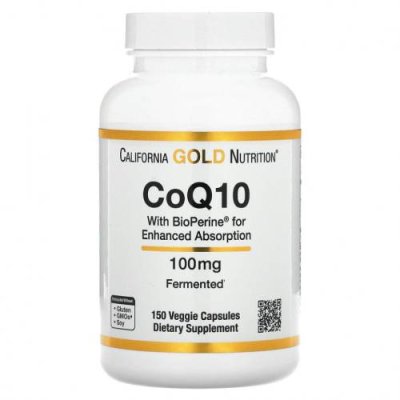 California Gold Nutrition, коэнзим Q10 класса USP с экстрактом BioPerine, 100 мг, 150 растительных капсул / Коэнзим Q10 (CoQ10) | Аптека | V4.Ru: Маркетплейс