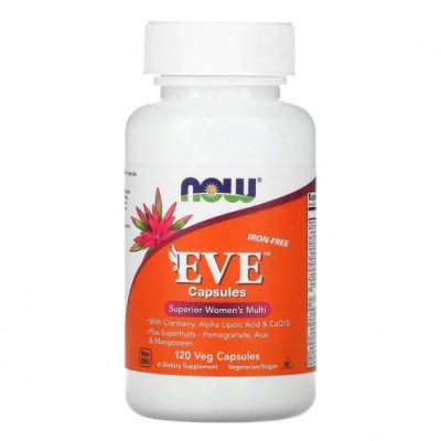 NOW Foods, Eve, эффективные мультивитамины для женщин, без железа, 120 растительных капсул / Женские мультивитамины | Аптека | V4.Ru: Маркетплейс