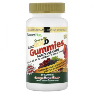 NaturesPlus, Source of Life, Gold Gummies, мультивитамины для взрослых, апельсин, виноград, вишня, 60 жевательных таблеток / Мультивитамины | Аптека | V4.Ru: Маркетплейс