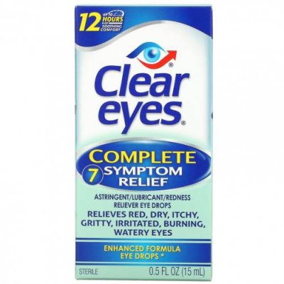 Clear Eyes, Complete 7 Symptom Relief, вяжущее средство / смазка / средство для снятия покраснения, глазные капли, 15 мл (0,5 жидк. Унции) / Капли для глаз | Аптека | V4.Ru: Маркетплейс