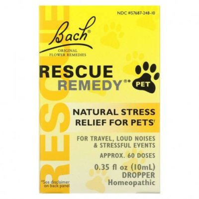 Bach, Original Flower Remedies, Rescue Remedy Pet, натуральное средство для снятия стресса, пипетка, 10 мл (0,35 жидк. Унции) / Травы для питомцев | Аптека | V4.Ru: Маркетплейс