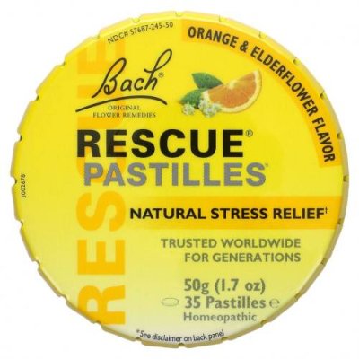 Bach, Original Flower Remedies, Rescue Pastilles, натуральное средство от стресса, апельсин и бузина, 35 пастилок, 50 г (1,7 унции) / Цветочные препараты | Аптека | V4.Ru: Маркетплейс