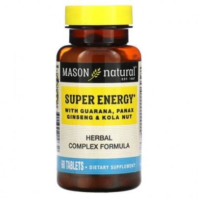 Mason Natural, Super Energy с гуараной, женьшенем и кольским орехом, 60 таблеток / Препараты на основе трав | Аптека | V4.Ru: Маркетплейс