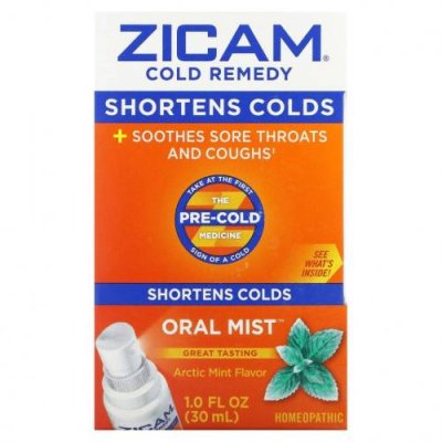 Zicam, Cold Remedy, Oral Mist, Arctic Mint, 1.0 fl oz (30 ml) / Пастилки от кашля и боли в горле | Аптека | V4.Ru: Маркетплейс