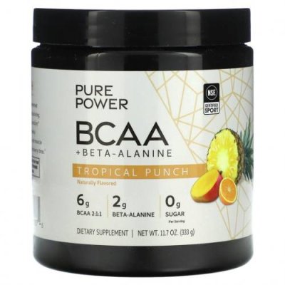 Dr. Mercola, Pure Power BCAA + бета - аланин, тропический пунш, 333 г (11,7 унции) / BCAA | Аптека | V4.Ru: Маркетплейс