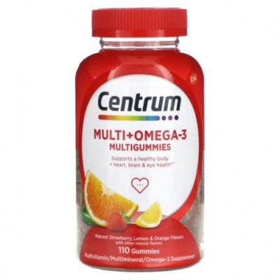 Centrum, Multigummies + Omega-3, натуральная клубника, лимон и апельсин, 110 жевательных таблеток / Мультивитамины | Аптека | V4.Ru: Маркетплейс