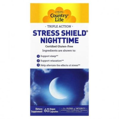 Country Life, Stress Shield Nighttime, тройного действия, 60 веганских капсул / Снотворные | Аптека | V4.Ru: Маркетплейс