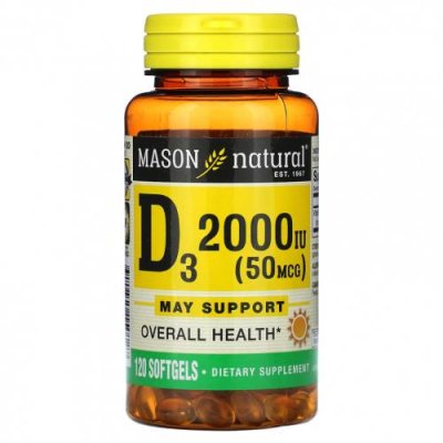 Mason Natural, D3, 50 mcg (2,000 IU), 120 Softgels / Витамин D | Аптека | V4.Ru: Маркетплейс