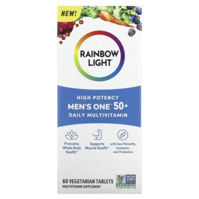 Rainbow Light, Men One 50+ Daily, мультивитамины, высокая эффективность, 60 вегетарианских таблеток / Мультивитамины для пожилых | Аптека | V4.Ru: Маркетплейс