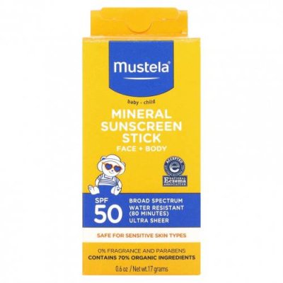 Mustela, Минеральное солнцезащитное средство-стик для детей, SPF 50, 17 г (0,6 унции) / Детские солнцезащитные средства | Аптека | V4.Ru: Маркетплейс