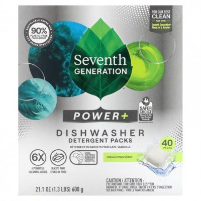 Seventh Generation, Пакеты с моющим средством Power + для посудомоечной машины, Fresh Citrus, 40 упаковок, 600 г (21,1 унции) / Посуда и столовые приборы | Аптека | V4.Ru: Маркетплейс