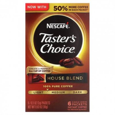 Nescafé, Taster's Choice, растворимый кофе, домашняя смесь, светлый / средний, 6 пакетиков по 3 г (0,1 унции) / Растворимый кофе | Аптека | V4.Ru: Маркетплейс