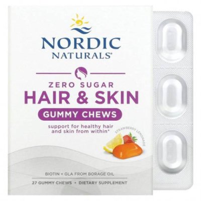 Nordic Naturals, Zero Sugar Hair & Skin Gummy Chews, Strawberry Lemonade, 27 Gummy Chews / Препараты для волос, кожи и ногтей | Аптека | V4.Ru: Маркетплейс