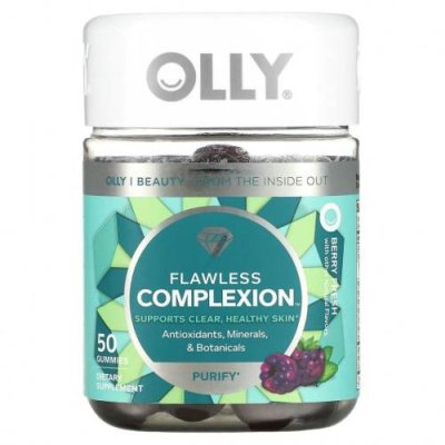 OLLY, Flawless Complexion, ягодная свежесть, 50 жевательных таблеток / Препараты для волос, кожи и ногтей | Аптека | V4.Ru: Маркетплейс