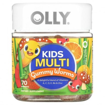 OLLY, Kids Multi, Gummy Worms, кислый фруктовый пунш, 70 жевательных таблеток / Детские мультивитамины | Аптека | V4.Ru: Маркетплейс