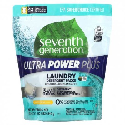 Seventh Generation, Средства для стирки, Ultra Power Plus, со вкусом цитрусовых, 42 упаковки, 840 г (29,6 унции) / Стирка | Аптека | V4.Ru: Маркетплейс