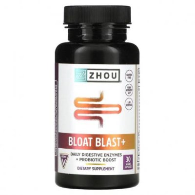 Zhou Nutrition, Bloat Blast+, добавка против вздутия живота, 30 веганских капсул / Средства от газообразования и вздутия | Аптека | V4.Ru: Маркетплейс