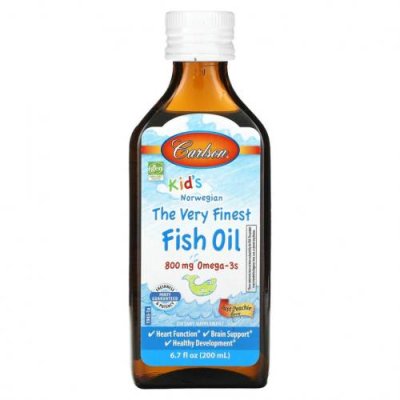 Carlson, Kids Norwegian, The Very Finest Fish Oil, Just Peachie, 800 mg, 6.7 fl oz (200 ml) / ДГК и омега для детей | Аптека | V4.Ru: Маркетплейс