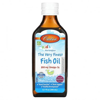 Carlson, Kids, The Very Finest Fish Oil, Natural Mixed Berry , 800 mg, 6.7 fl oz (200 ml) / ДГК и омега для детей | Аптека | V4.Ru: Маркетплейс