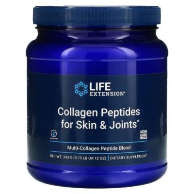 Life Extension, Collagen Peptides For Skin & Joints, смесь мультиколлагеновых пептидов, 343 г (12 унций) / Коллаген, добавки | Аптека | V4.Ru: Маркетплейс