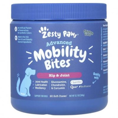 Zesty Paws, Advanced Mobility Bites для собак, для бедер и суставов, со вкусом курицы, 90 жевательных таблеток, 360 г (12,7 унции) / Витамины и минералы для питомцев | Аптека | V4.Ru: Маркетплейс