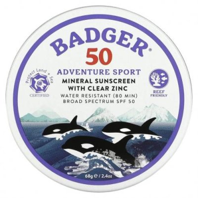 Badger Company, Adventure Sport, минеральное солнцезащитное средство с прозрачным цинком, SPF 50, без запаха, 68 г (2,4 унции) / Солнцезащитные средства | Аптека | V4.Ru: Маркетплейс