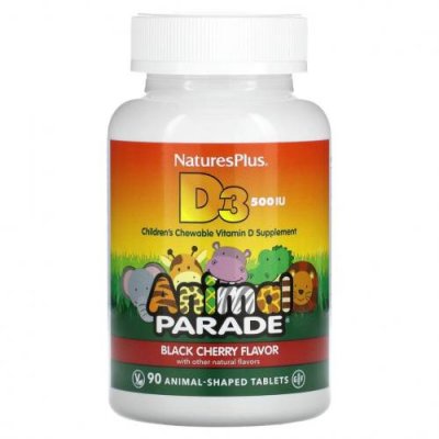 NaturesPlus, Source of Life, Animal Parade, витамин D3, со вкусом натуральной черешни, 500 МЕ, 90 таблеток в форме животных / Витамин D для детей | Аптека | V4.Ru: Маркетплейс