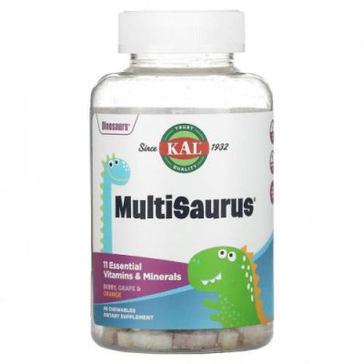 KAL, MultiSaurus, витамины и микроэлементы, со вкусом ягод, винограда и апельсина, 90 жевательных таблеток / Детские мультивитамины | Аптека | V4.Ru: Маркетплейс