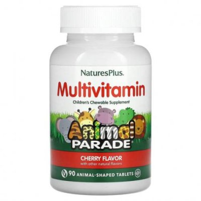 NaturesPlus, Source of Life, Animal Parade Gold, жевательные мультивитамины с микроэлементами для детей, со вкусом вишни, 90 таблеток в форме животных / Детские мультивитамины | Аптека | V4.Ru: Маркетплейс