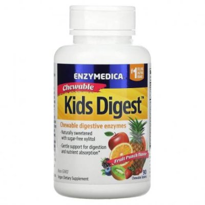 Enzymedica, Kids Digest, жевательные пищеварительные ферменты, фруктовый пунш, 90 жевательных таблеток / Здоровье детей | Аптека | V4.Ru: Маркетплейс