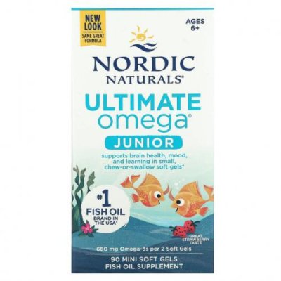 Nordic Naturals, Ultimate Omega Junior, для детей от 6 до 12 лет, со вкусом клубники, 340 мг, 90 мини-капсул / ДГК и омега для детей | Аптека | V4.Ru: Маркетплейс