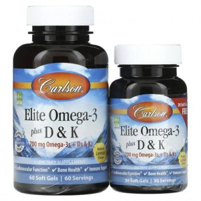 Carlson Labs, Elite Omega-3 с витаминами D и K, натуральный лимонный вкус, 60 (+ 30 бонусных) мягких капсул / Витамин D | Аптека | V4.Ru: Маркетплейс