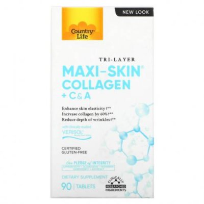 Country Life, Tri Layer Maxi-Skin Collagen, коллаген с витаминами C и A, 90 таблеток / Коллаген, добавки | Аптека | V4.Ru: Маркетплейс