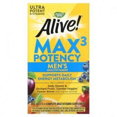 Nature's Way, Alive! Max3 Potency, мультивитамины для мужчин, 90 таблеток / Мужские мультивитамины | Аптека | V4.Ru: Маркетплейс