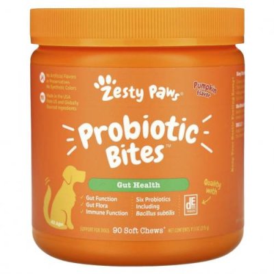 Zesty Paws, Probiotic Bites, добавка для собак с пробиотиками, для пищеварения, для любого возраста, со вкусом тыквы, 90 мягких жевательных таблеток / Пробиотики для питомцев | Аптека | V4.Ru: Маркетплейс