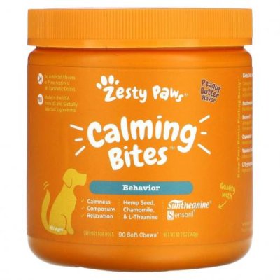 Zesty Paws, Calming Bites for Dogs, Behavior, All Ages, арахисовая паста, 90 жевательных таблеток / Витамины и минералы для питомцев | Аптека | V4.Ru: Маркетплейс