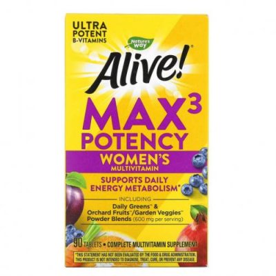 Nature's Way, Alive! Max3 Potency, мультивитамины для женщин, 90 таблеток / Женские мультивитамины | Аптека | V4.Ru: Маркетплейс