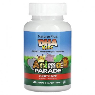 NaturesPlus, Source of Life, Animal Parade, ДГК для детей, детские жевательные таблетки, натуральный вишневый вкус, 90 таблеток в форме животных / ДГК и омега для детей | Аптека | V4.Ru: Маркетплейс