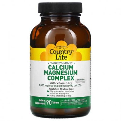 Country Life, Calcium Magnesium Complex with Vitamin D3, 90 Tablets / Кальций | Аптека | V4.Ru: Маркетплейс