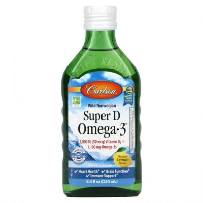 Carlson Labs, Norwegian Super D Omega-3 с натуральным вкусом лимона, 250 мл (8,4 жидких унции) / Рыбий жир омега-3 | Аптека | V4.Ru: Маркетплейс