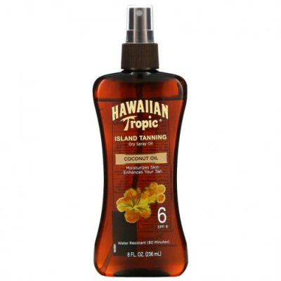 Hawaiian Tropic, Island Tanning, сухое масло-спрей для загара с кокосовым маслом, SPF 6, 236 мл (8 жидк. унций) / Автозагар | Аптека | V4.Ru: Маркетплейс