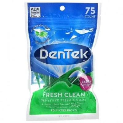 DenTek, Fresh Clean, зубочистка с зубной нитью, средство для гигиены полости рта, 75 зубочисток / Зубная нить | Аптека | V4.Ru: Маркетплейс