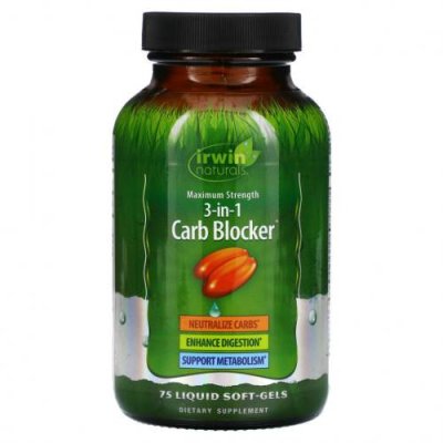 Irwin Naturals, Carb Blocker, блокатор углеводов 3-в-1, максимальный эффект, 75 капсул с жидкостью / Диетические средства | Аптека | V4.Ru: Маркетплейс